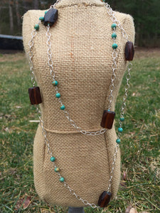 Turquoise, Seaglass & Silver Chain Necklace