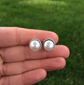 Sterling Silver and Freshwater Pearl Cup Earrings