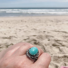 Load image into Gallery viewer, Vintage Carved Silver Bamboo &amp; Amazonite Ring
