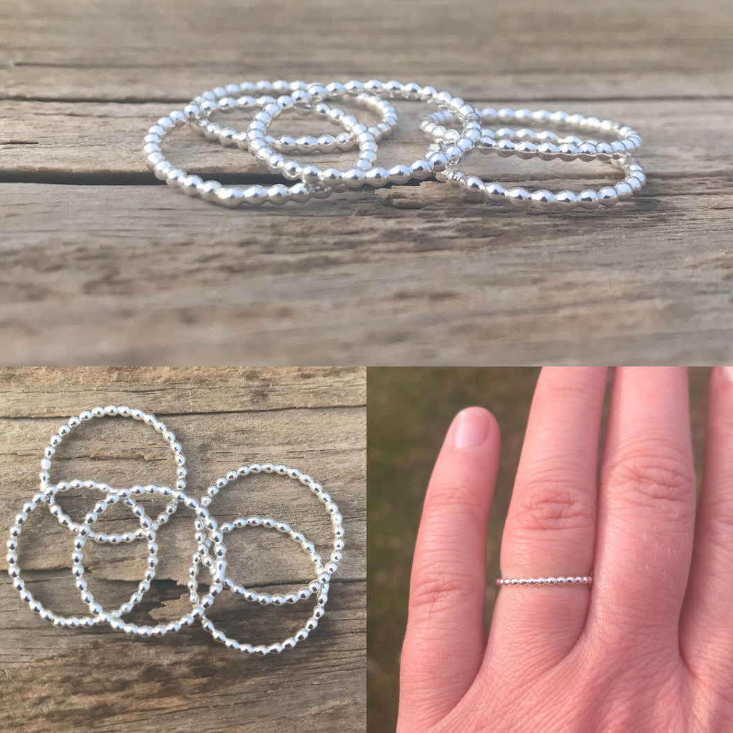 Beaded Silver Stacker Ring