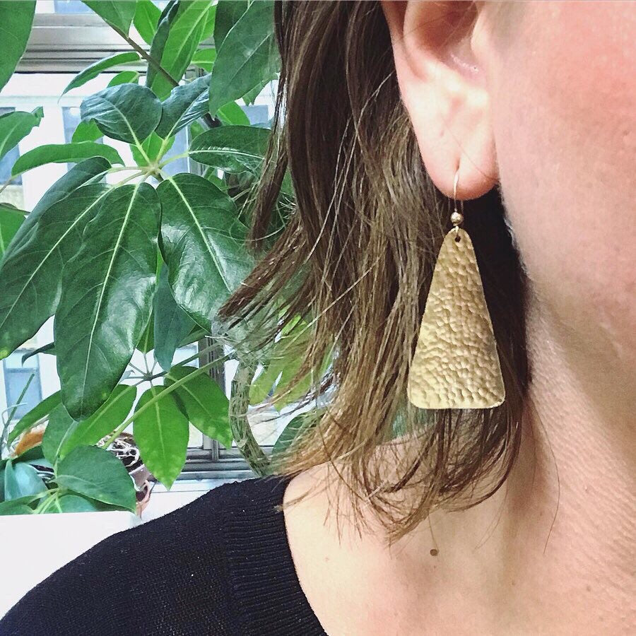 Textured Gold Filled Triangle Drop Earrings