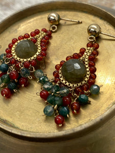 Mixed Gemstone and Yellow Gold Vintage Drop Earrings