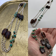 Load image into Gallery viewer, Turquoise, Seaglass &amp; Silver Chain Necklace
