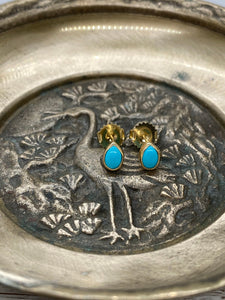 Stunning Sleeping Beauty Turquoise and 14KY Gold Stud Earrings